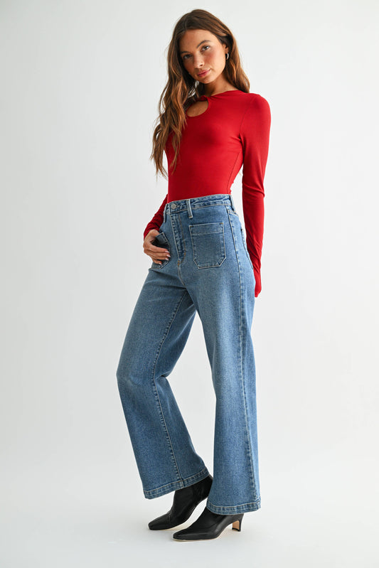 Best Selling Jean!!!!!!! Patch Pocket Wide Leg Jean