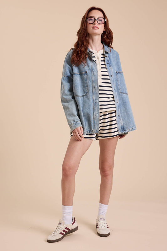 SHACKET- WASHED SNAP BUTTON DENIM