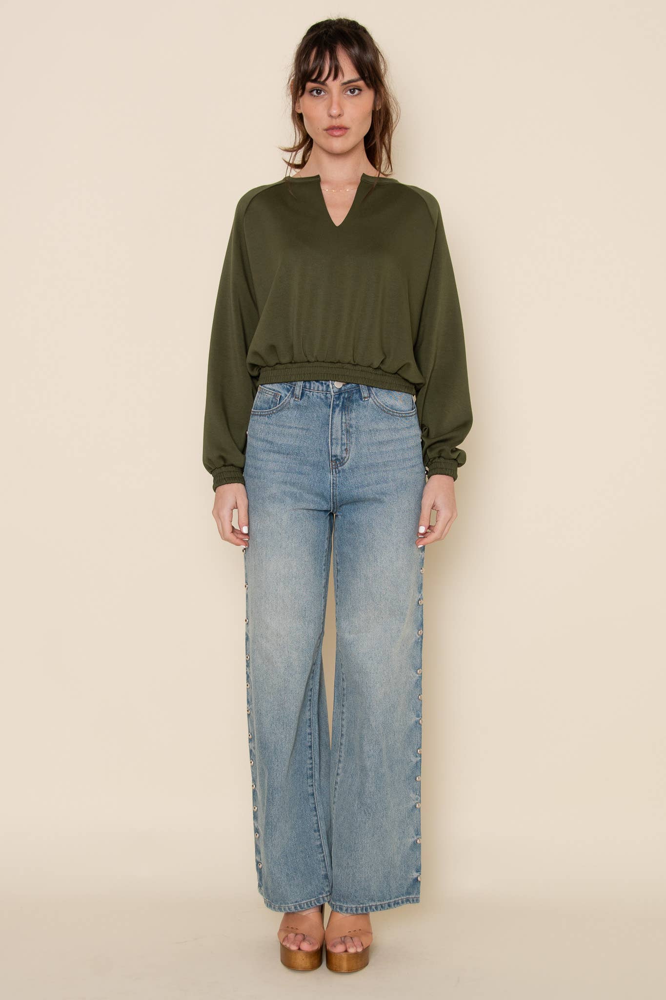 Claire Olive V-Neck Modal Top