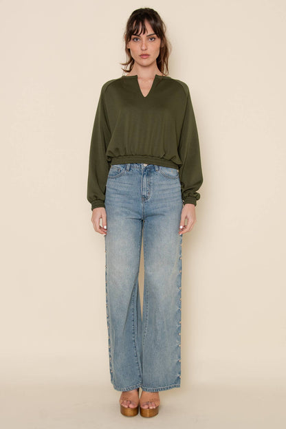 Claire Olive V-Neck Modal Top