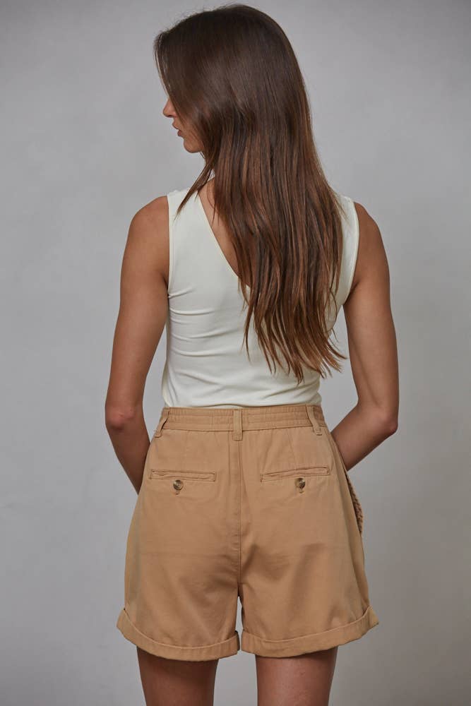 The Breezy Day Short — Pleated Wide Leg in Khaki
