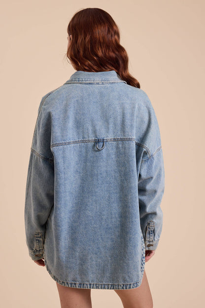 SHACKET- WASHED SNAP BUTTON DENIM