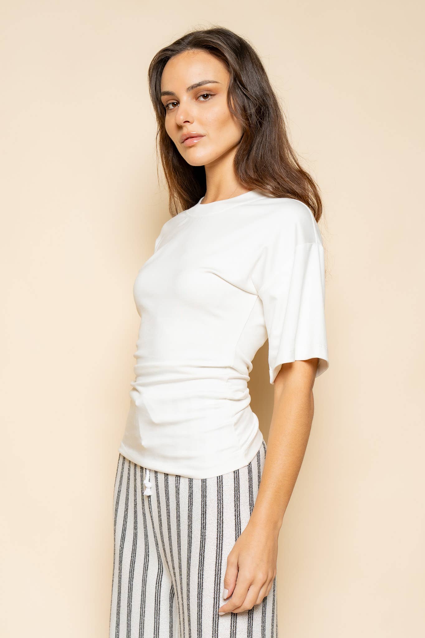 The Ruched Edit — White Side-Ruched Tee