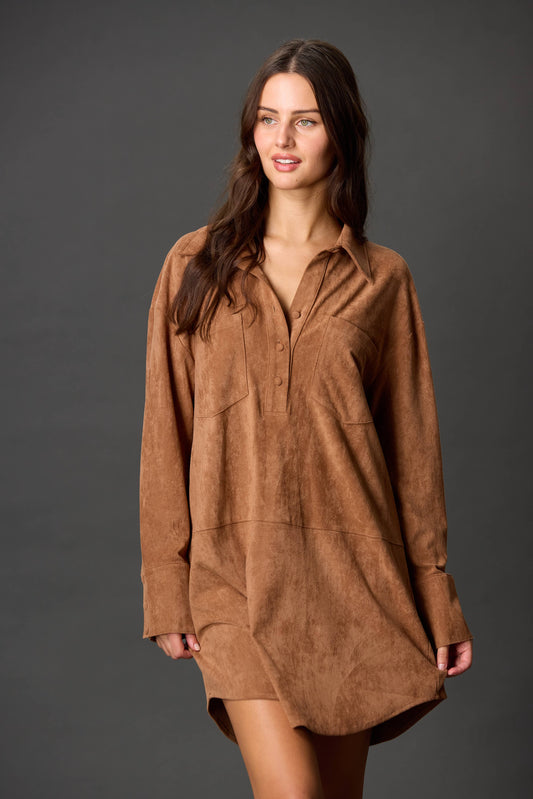 Suede Button Down Mini Dress