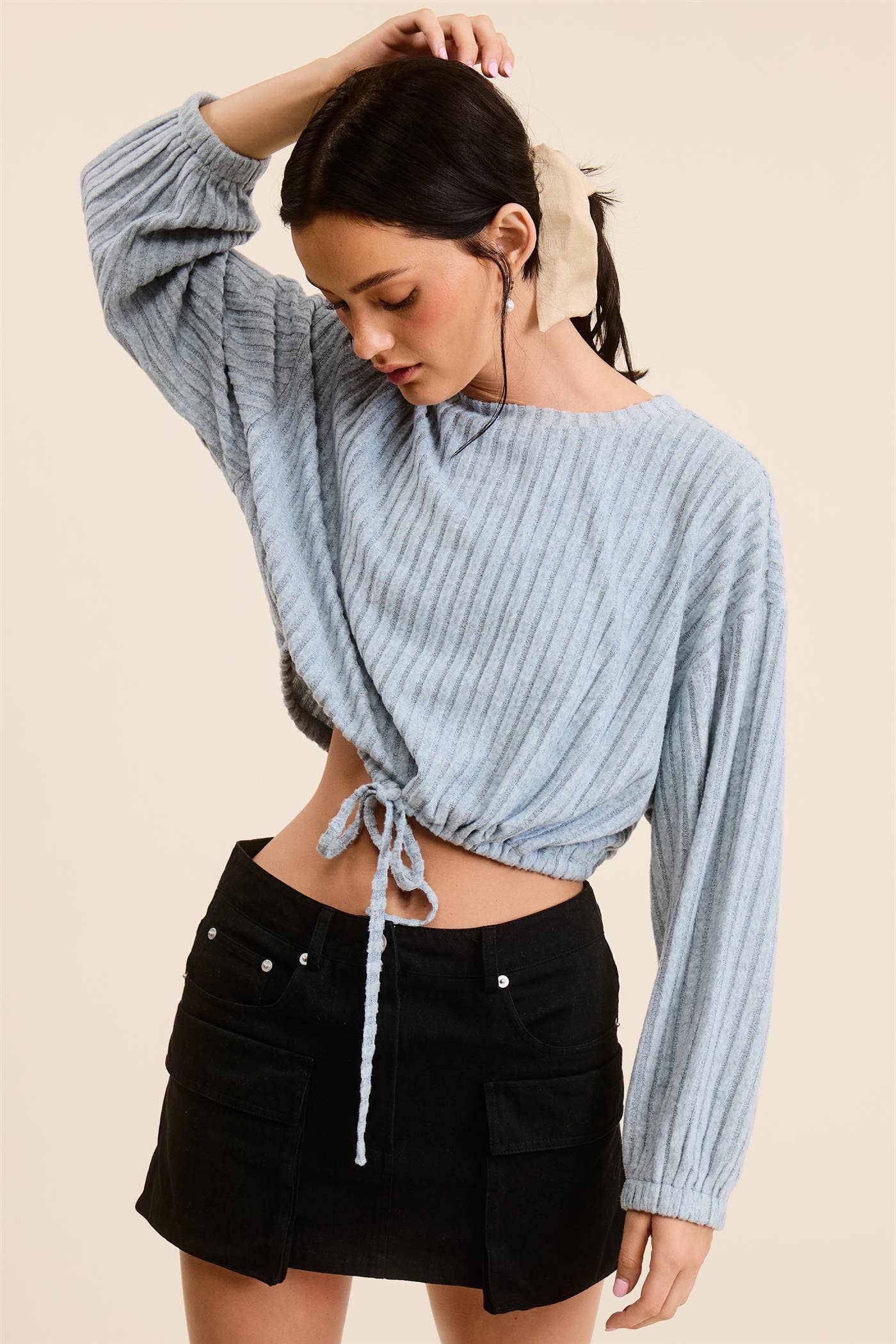 Soft Rib Top with Drawstring Hem