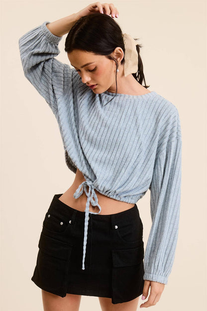 Soft Rib Top with Drawstring Hem