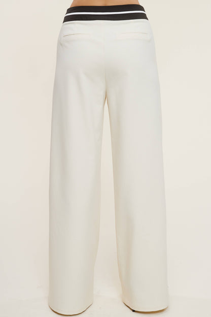 Trouser Pants with Contrast Striped Waistband