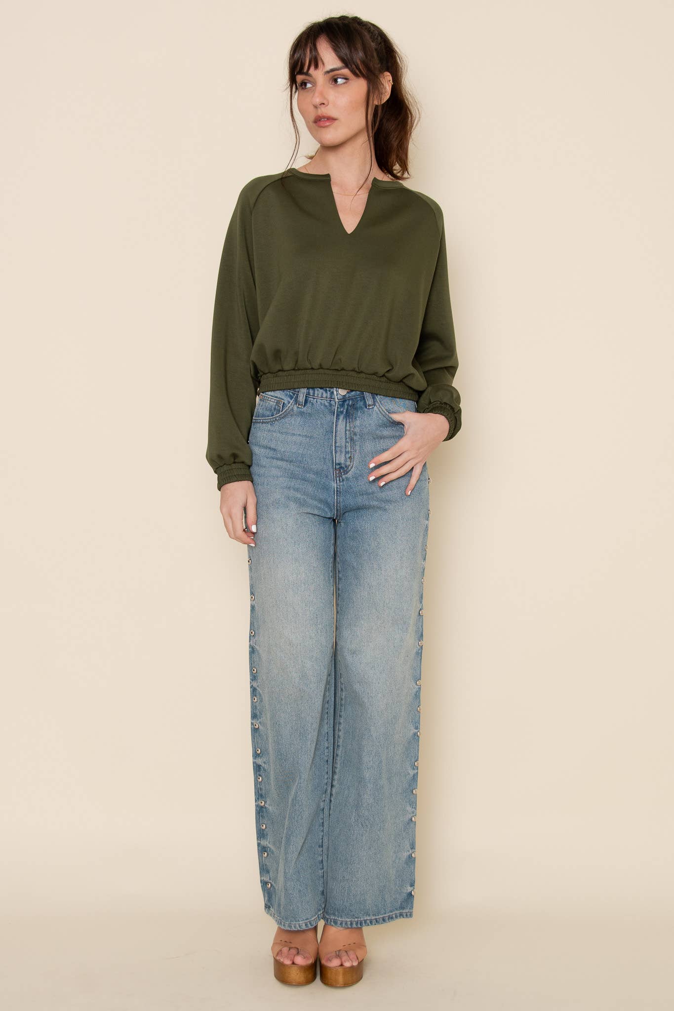 Claire Olive V-Neck Modal Top