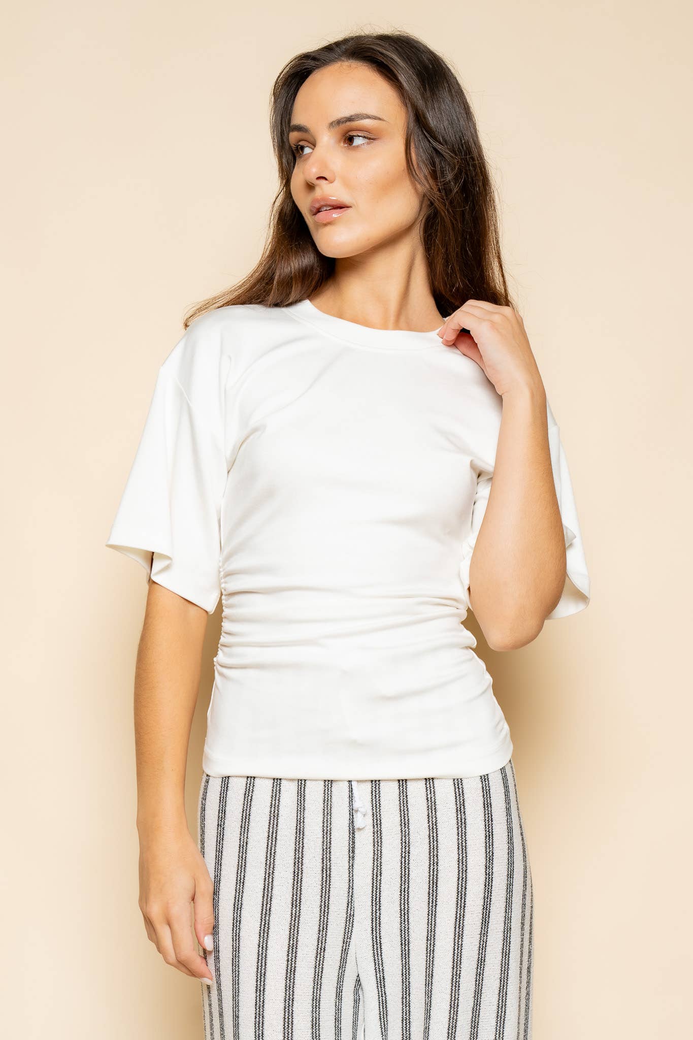 The Ruched Edit — White Side-Ruched Tee