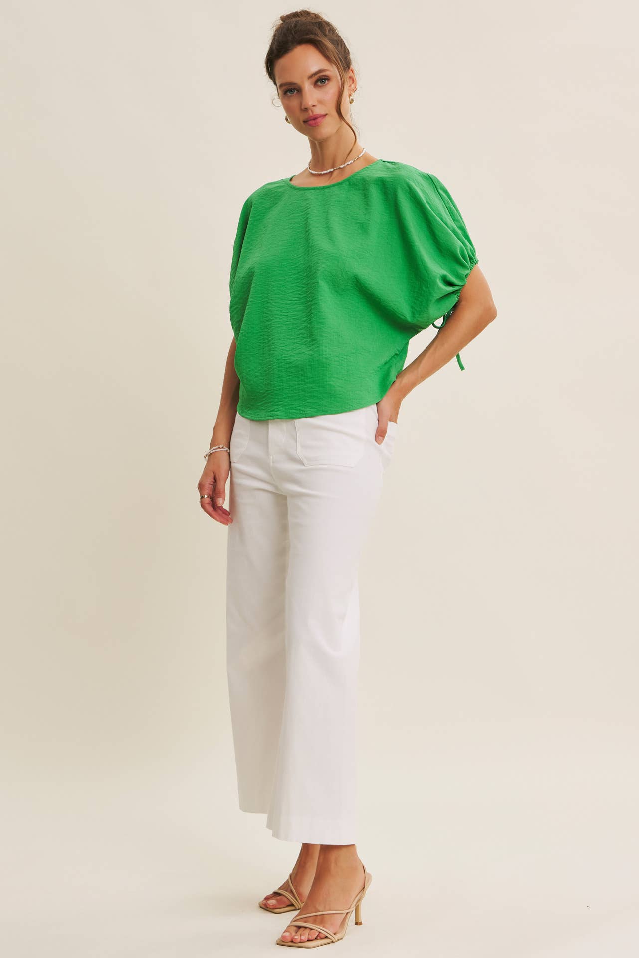 Crinkled Ruched Dolman Blouse
