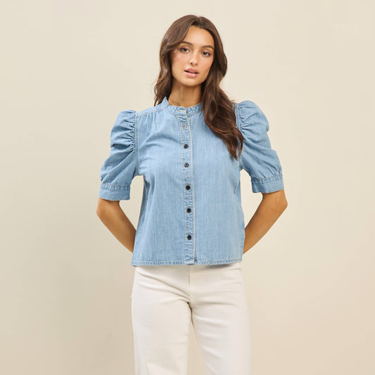 Denim Puff Sleeve Blouse