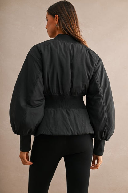Smocked Waist Bomber Jacket