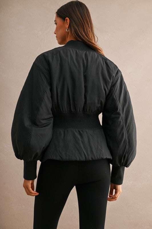 Smocked Waist Bomber Jacket