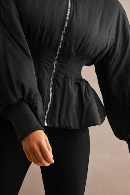 Smocked Waist Bomber Jacket