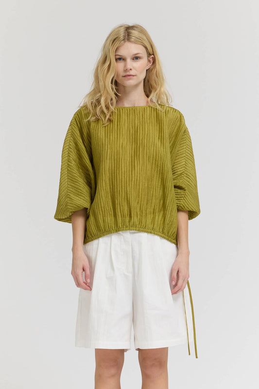 SHIRRED SLEEVE TENCEL BLOUSE
