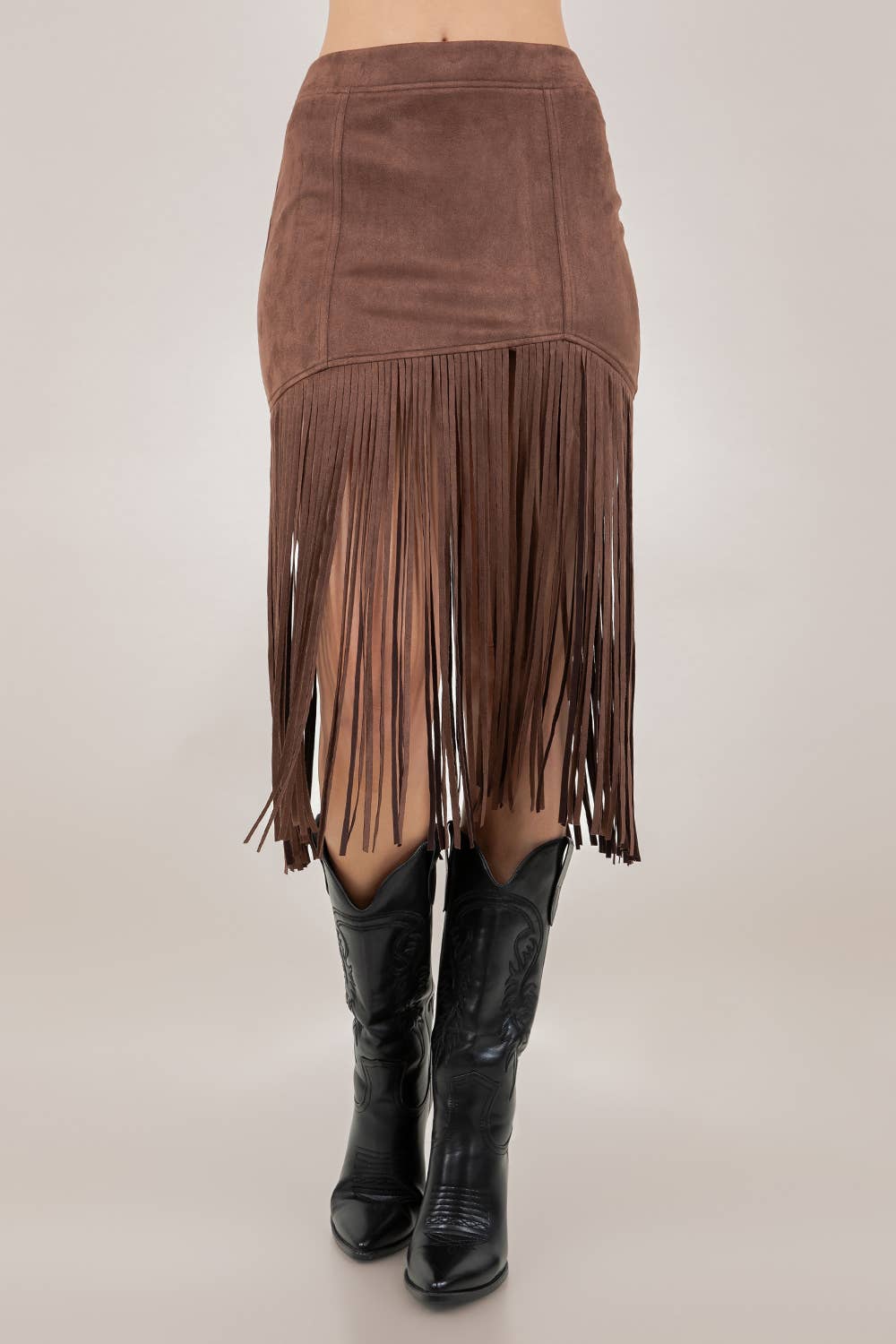 LAURA FRINGED FAUX SUEDE SKIRT