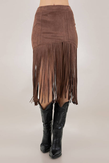 LAURA FRINGED FAUX SUEDE SKIRT