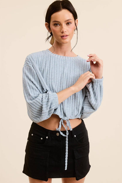 Soft Rib Top with Drawstring Hem