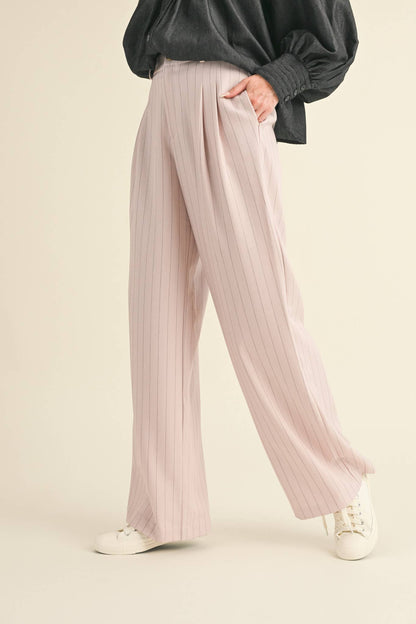 Wide Leg Pinstripe Trousers in Soft Pink