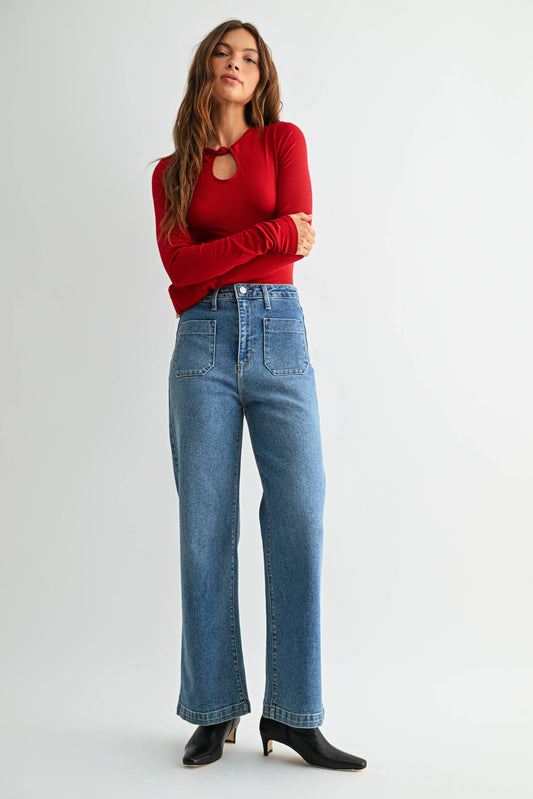 Best Selling Jean!!!!!!! Patch Pocket Wide Leg Jean