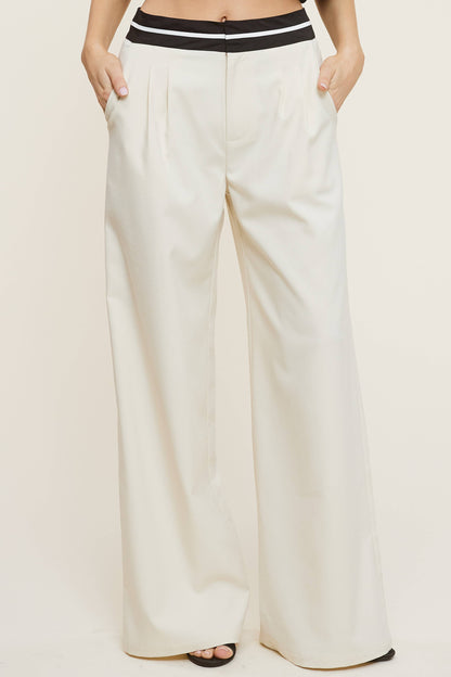 Trouser Pants with Contrast Striped Waistband