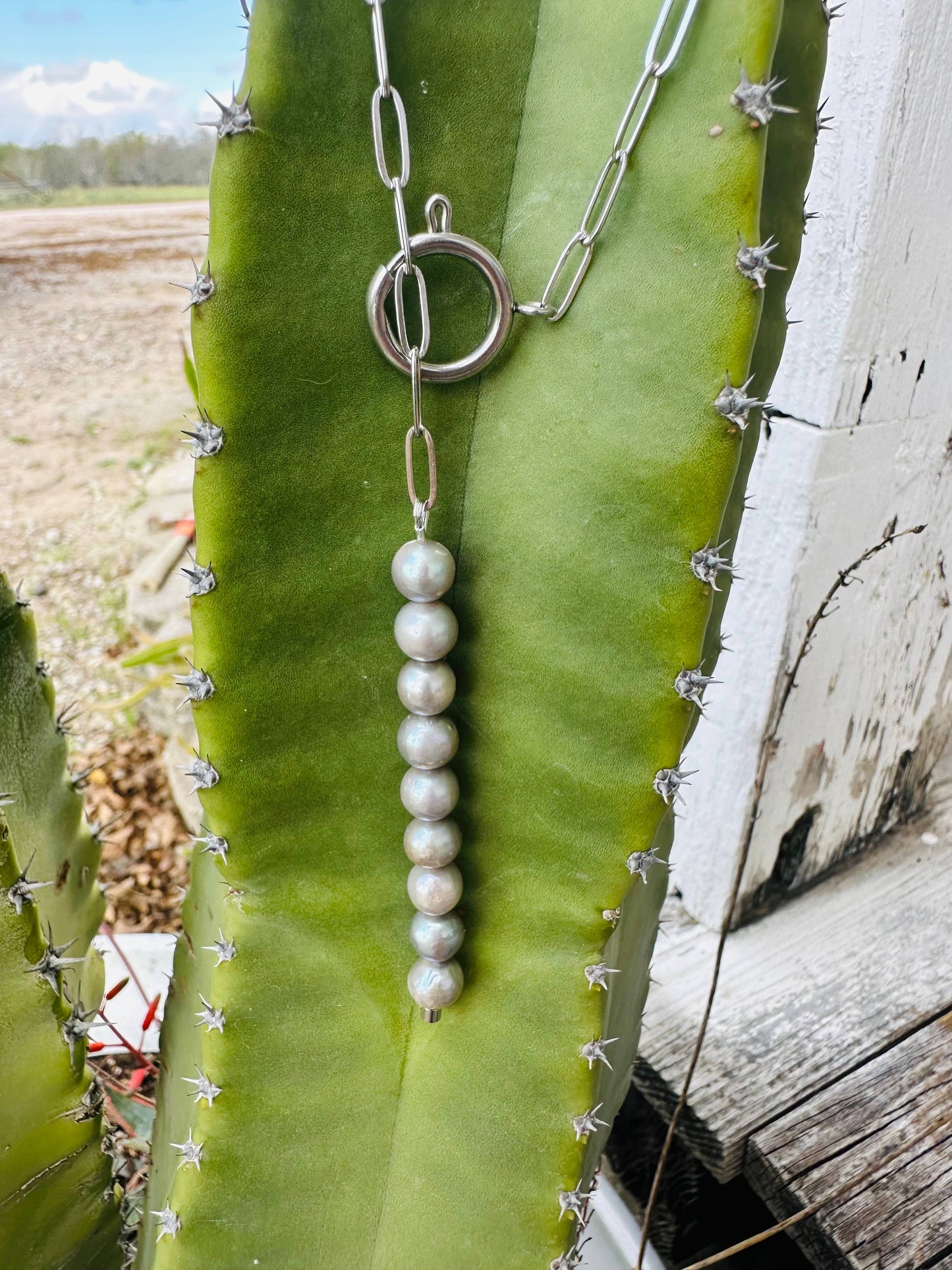 Silver Pearl Drop Necklace