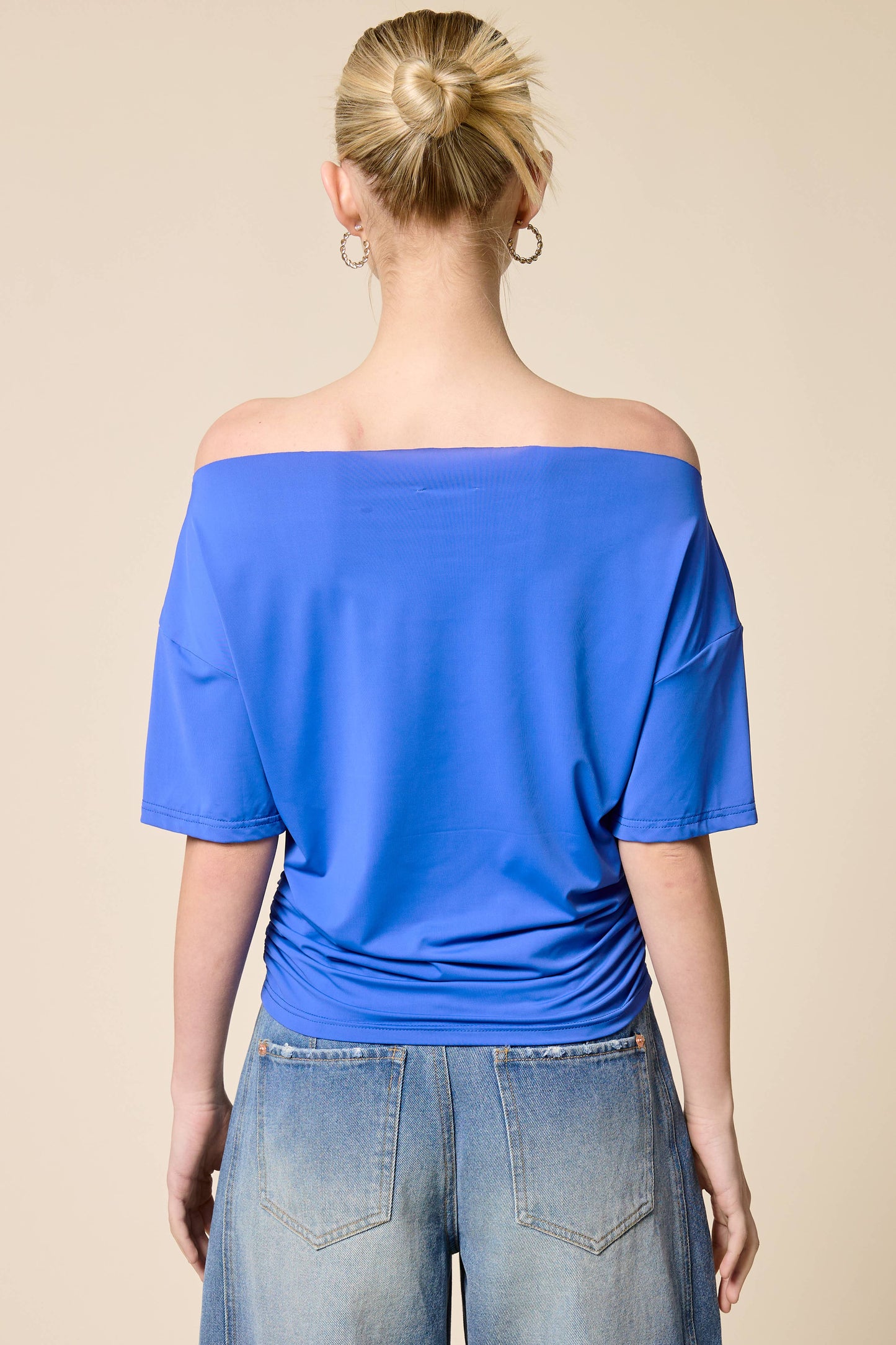 Ruched One Shoulder Short Sleeve Top