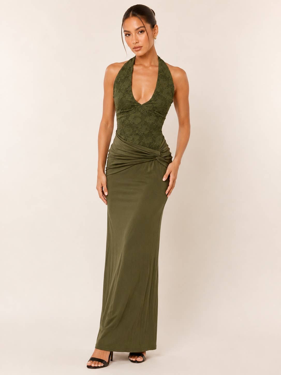 HALTER CONTRAST MAXI DRESS
