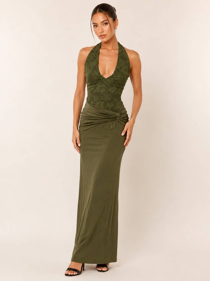 HALTER CONTRAST MAXI DRESS