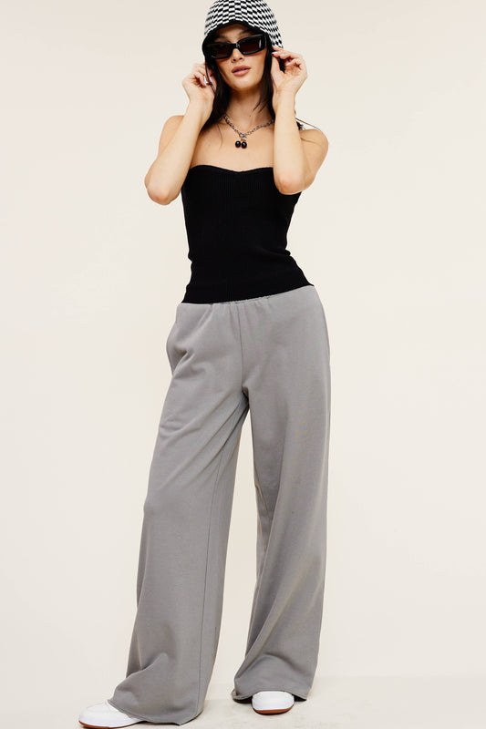 Wide Leg Cotton Raw Hem Sweatpants