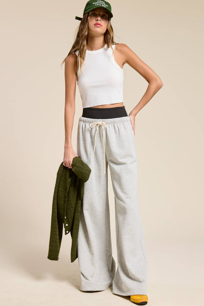 Wide Leg  Sweatpants with Contrast Waistband