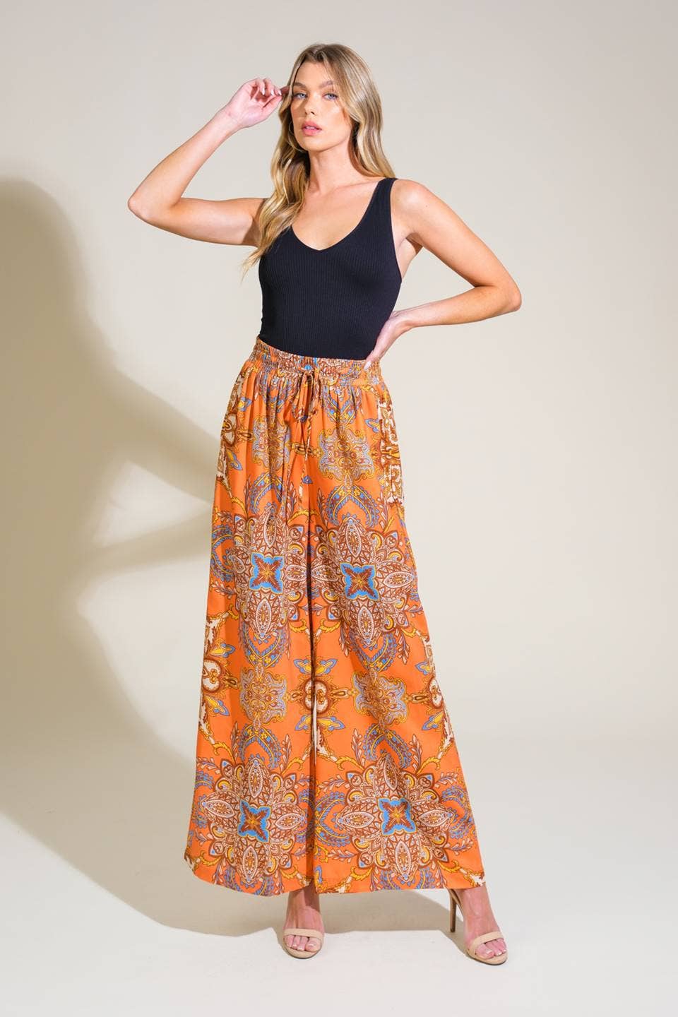Printed Palazzo Wide-Leg Pant