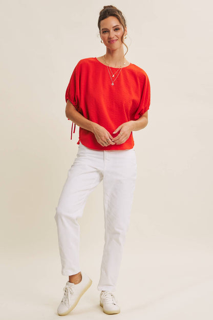 Crinkled Ruched Dolman Blouse