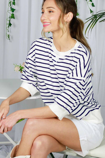 Gwen-Crew Neck Cotton Striped Top
