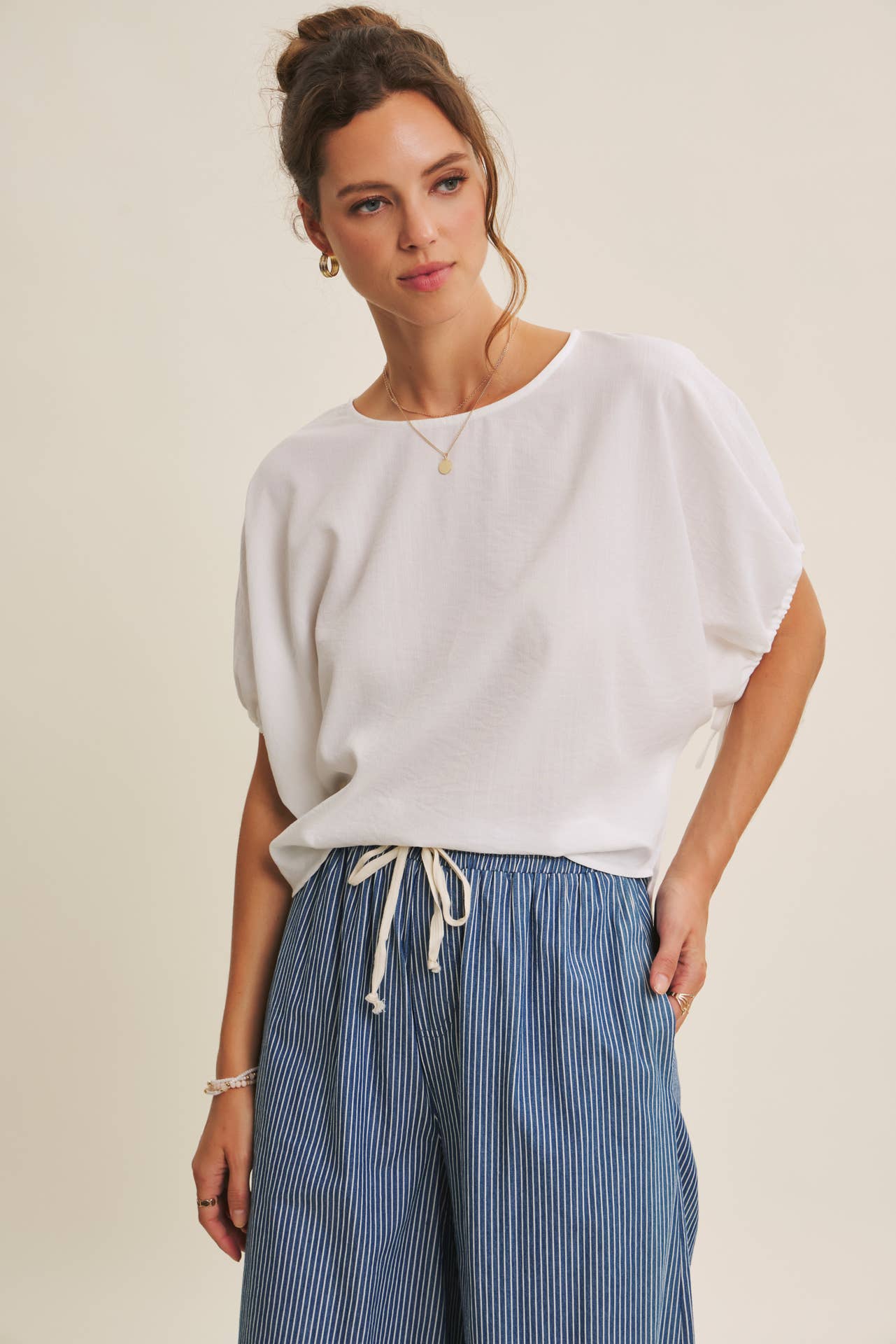 Crinkled Ruched Dolman Blouse