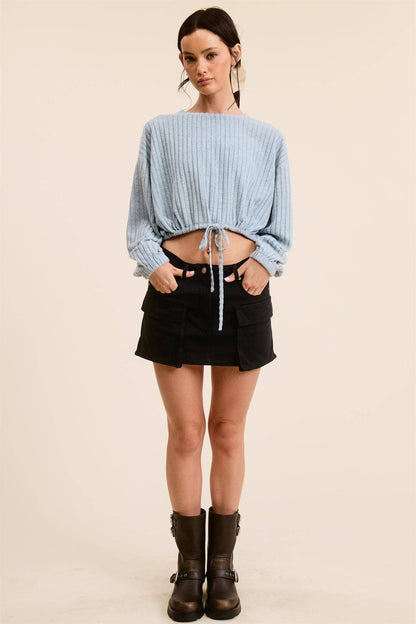 Soft Rib Top with Drawstring Hem