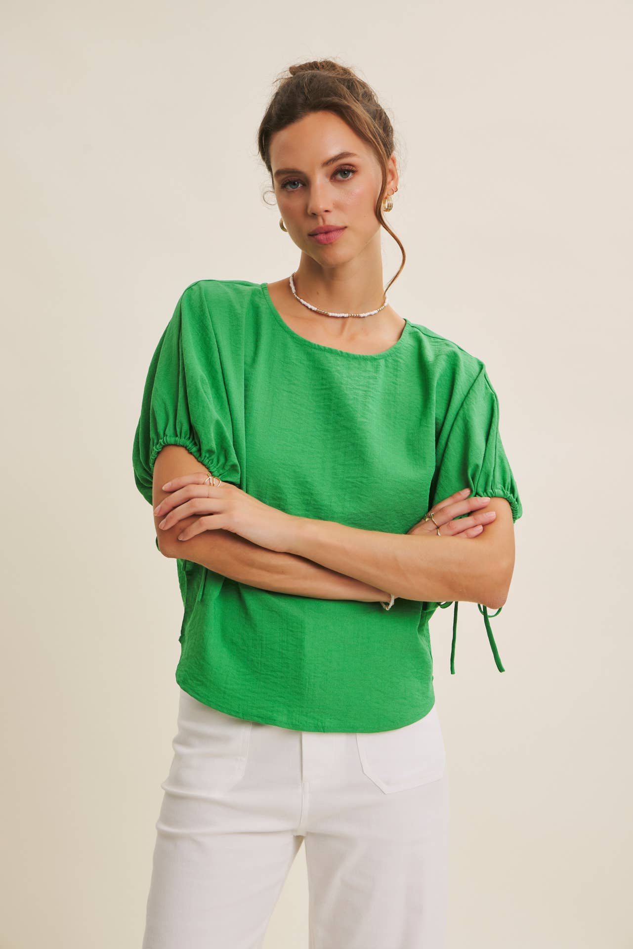 Crinkled Ruched Dolman Blouse