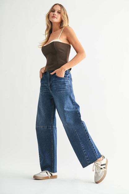 TIKTOK FAMOUS-Raw Hem Barrel Jean w/ Seams
