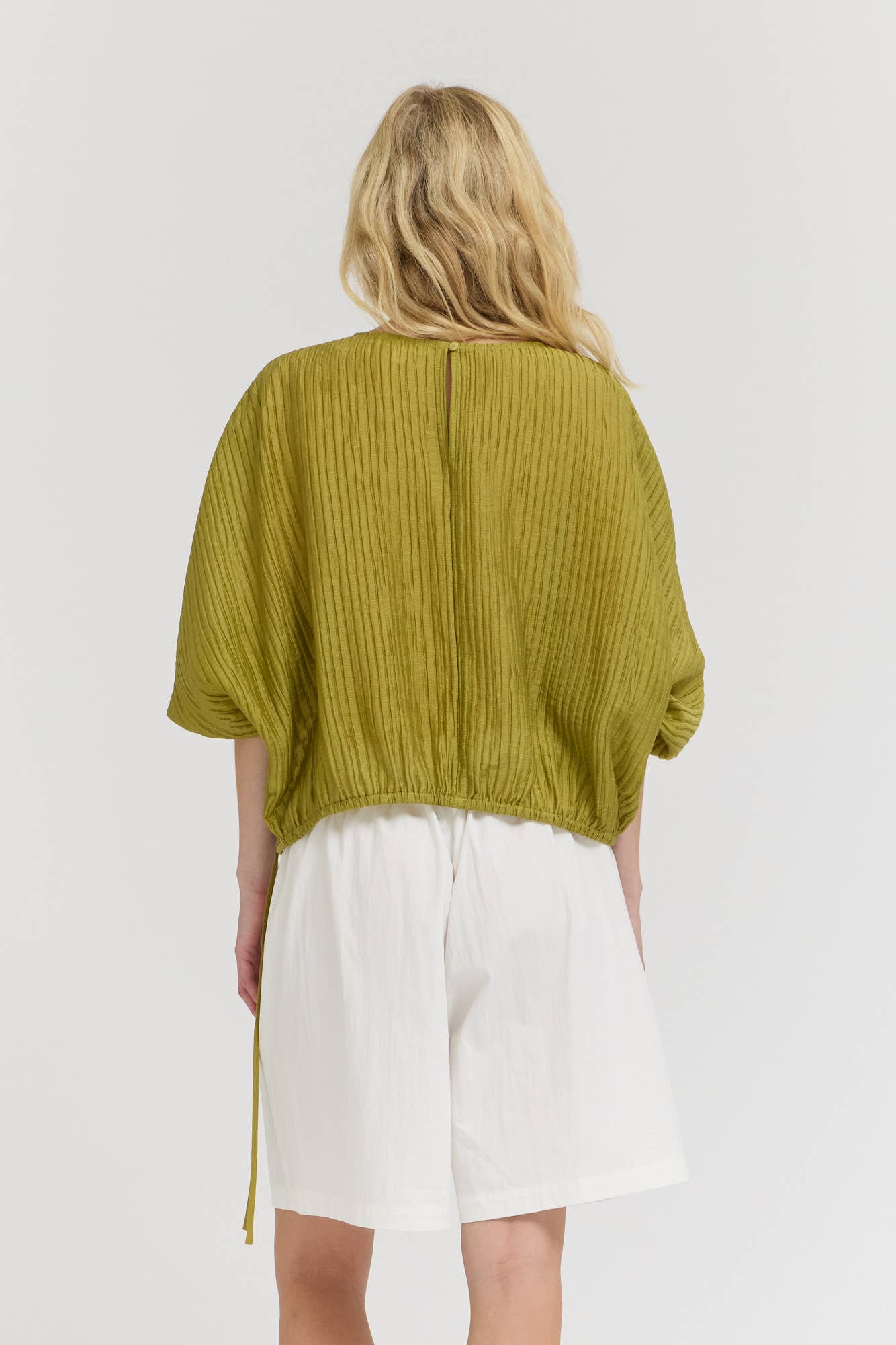 SHIRRED SLEEVE TENCEL BLOUSE