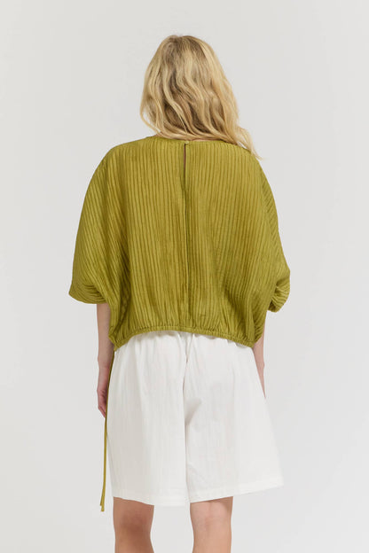 SHIRRED SLEEVE TENCEL BLOUSE