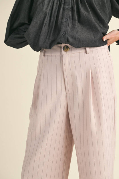 Wide Leg Pinstripe Trousers in Soft Pink