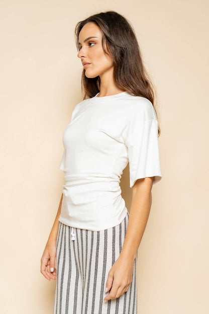 The Ruched Edit — White Side-Ruched Tee