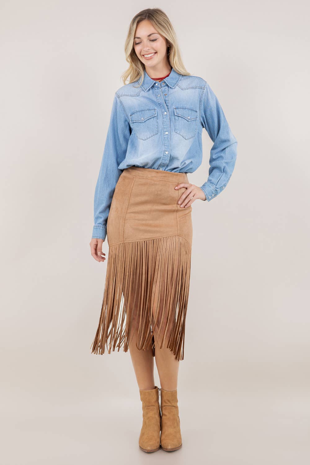 LAURA FRINGED FAUX SUEDE SKIRT