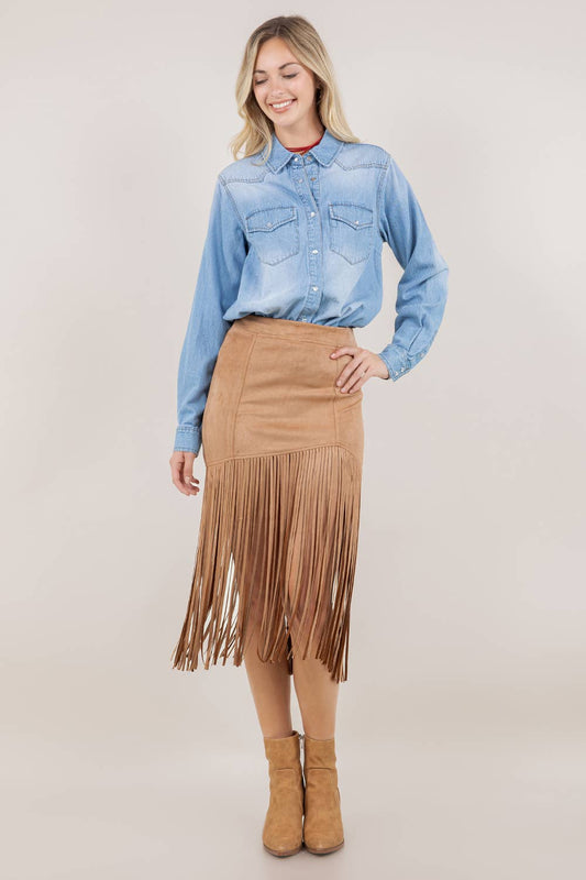 LAURA FRINGED FAUX SUEDE SKIRT