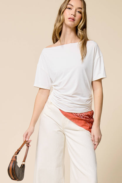 Ruched One Shoulder Short Sleeve Top