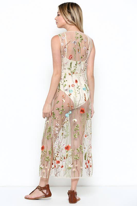 Embroidered Floral Mesh Dress