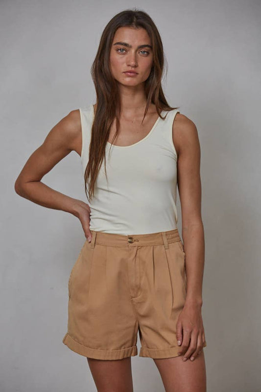 The Breezy Day Short — Pleated Wide Leg in Khaki