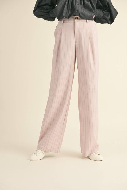 Wide Leg Pinstripe Trousers in Soft Pink