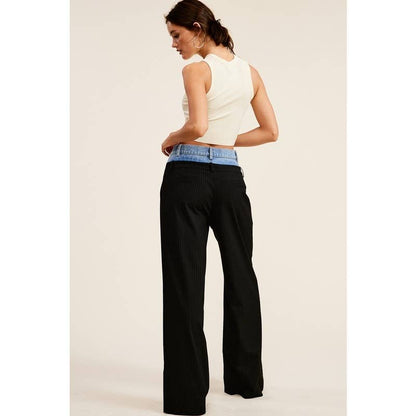 Denim Waistband Contrast Pinstripe Wide Leg