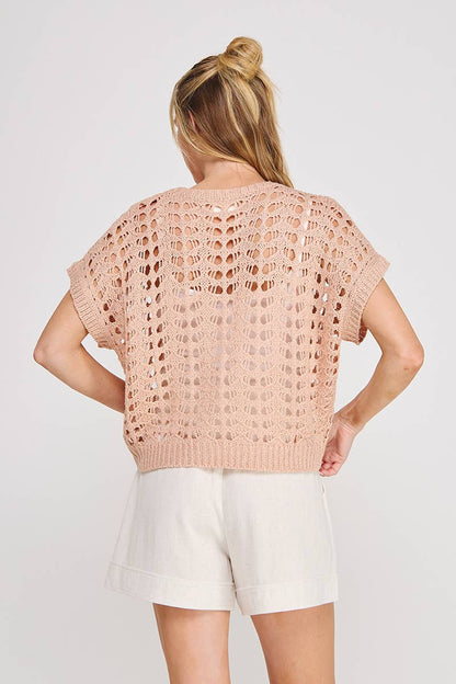 Blush Lurex Open Weave Dolman Sweater